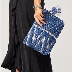 Boho Embroidered Tassel Treasure Clutch Carve Designs Blue Cute Summer Bag